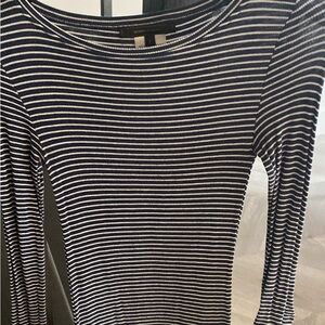 BCBGMaxAzria Navy and White Striped Long Sleeve Top